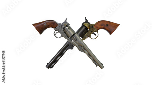 two crossed revolvers with transparent background