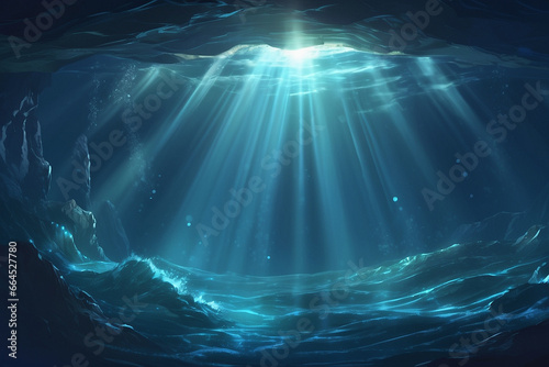 Canvastavla Deep sea water abyss with blue sun light