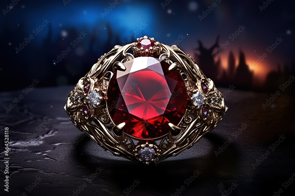 Fototapeta premium Ruby stone against a night sky backdrop.