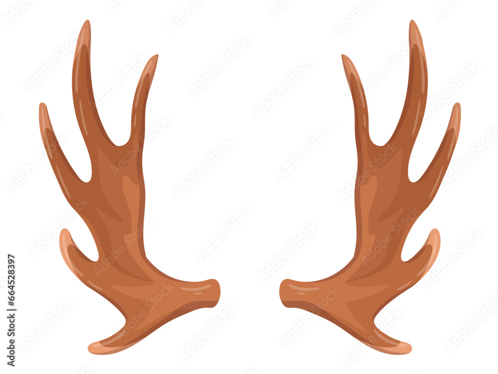 Cartoon deer horns. Wild animal horn, reindeer antlers, hunting trophy flat vector illustration. Animal horns Cartoon deer horns. Wild animal horn, reindeer antlers, hunting trophy flat vector illustration. Animal horns