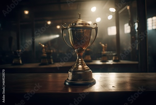 trophy cup on wooden table