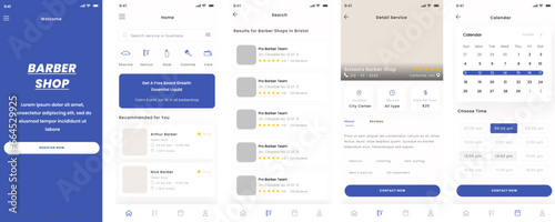 Barber Shop, Male Hairdresser and Beauty Salon Mobile App Ui Kit Template