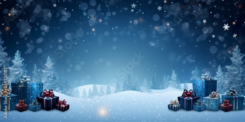 Merry Christmas and new year, gift boxes bokeh background. Christmas gifts background. © Md