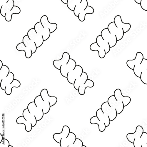 outline seamless pattern pasta fusilli on white, symbol of italian cuisine, vector cartoon background in sketch style