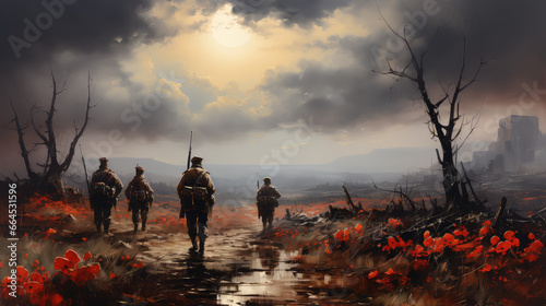 soldiers march through field in world war