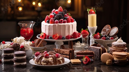 An image of a decadent dessert spread with cakes, pastries, and chocolates, evoking the irresistible allure of sweet treats and indulgence