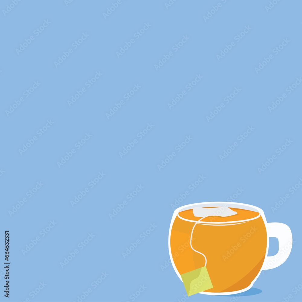 cup of tea on light blue background - obrazy, fototapety, plakaty 
