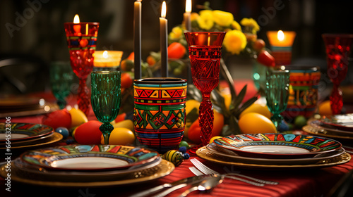 Colorful Table Set for Lively Kwanzaa Celebration photo