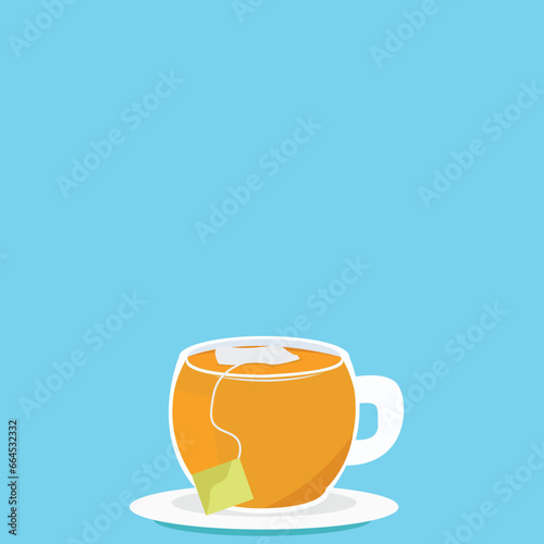cup of tea on light blue background