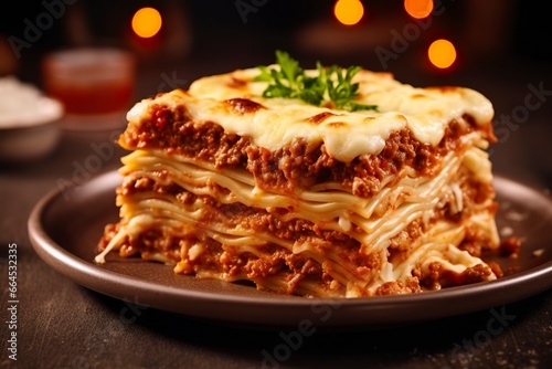 Traditional italian food lasagne with meat sauce.