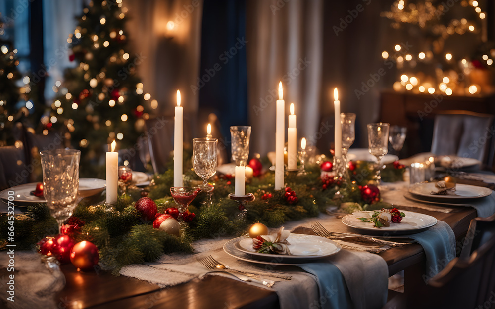  Christmas dinner table setting in a cosy modern living room