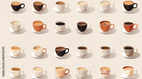  a series of coffee cups with different shapes and sizes on them.  generative ai
