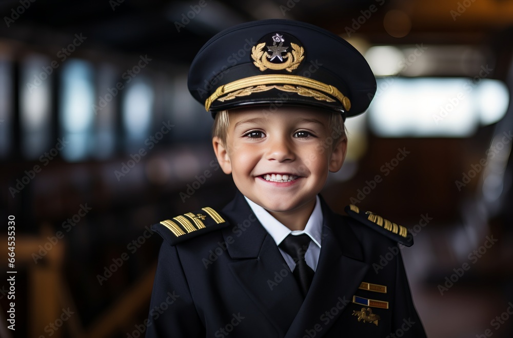 6-year-old boy in pilot uniform in airplane cockpit 6-year-old boy in pilot uniform in airplane cockpit