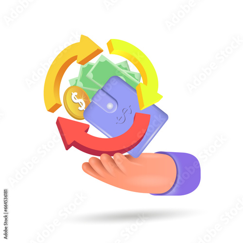 The concept of money turnover in large business. 3d vector illustration.