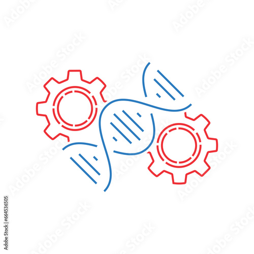 red and blue dna or gene editing simple icon. flat linear trend modern logotype graphic stroke design isolated on white background. concept of error correction or molecule cloning or sequencing