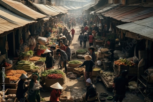 Bustling open-air market in a foreign country