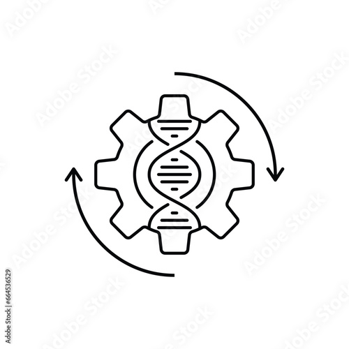 gene editing like thin line dna and gear icon. concept of error correction or molecule cloning or sequencing. flat linear trend modern logotype graphic stroke design isolated on white background
