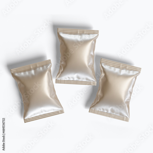 Pouch packaging realistic render with a metalic texture, matte or glossy texture rendering 3D