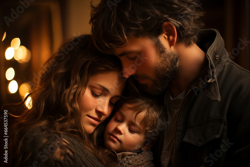 Close-Up of a Family Hugging Their Son as He Falls Asleep in an Intimate Setting
