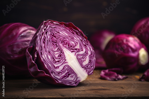 Red cabbage on the table close up photo