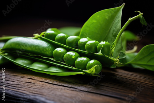 Fresh peas on a table close up photo