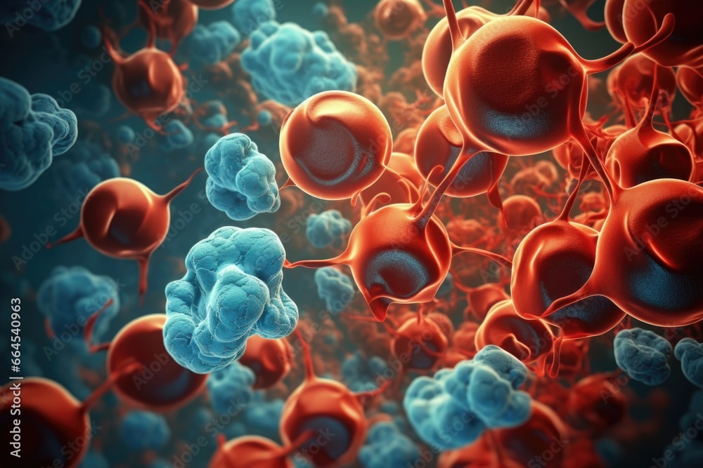 A bunch of red and blue cells - obrazy, fototapety, plakaty 