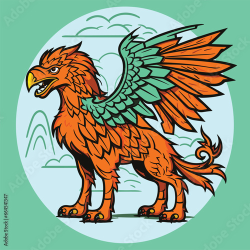 Mythical creature griffin vector icon heraldic element. Fantasy characters  centaur  harpy  dragon  mermaid  Pegasus  griffin