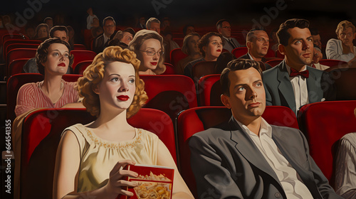 people in the theater, 1940s painting. Generative AI