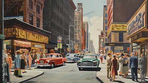 new york city street, 1940s painting. Generative AI © JAEHEE