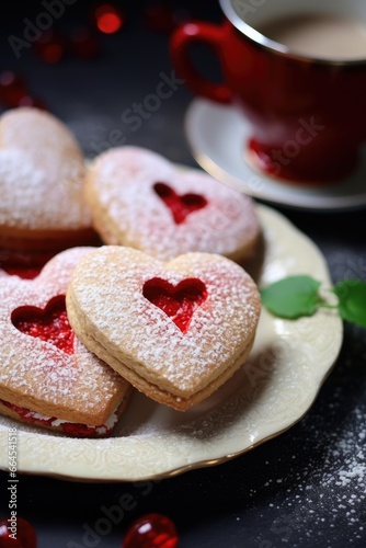 cookies in the shape of hearts on a plate for Valentine's Day
