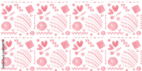 seamless pattern cozy knitting elements loops, balls, yarn pink color simple lines flat style