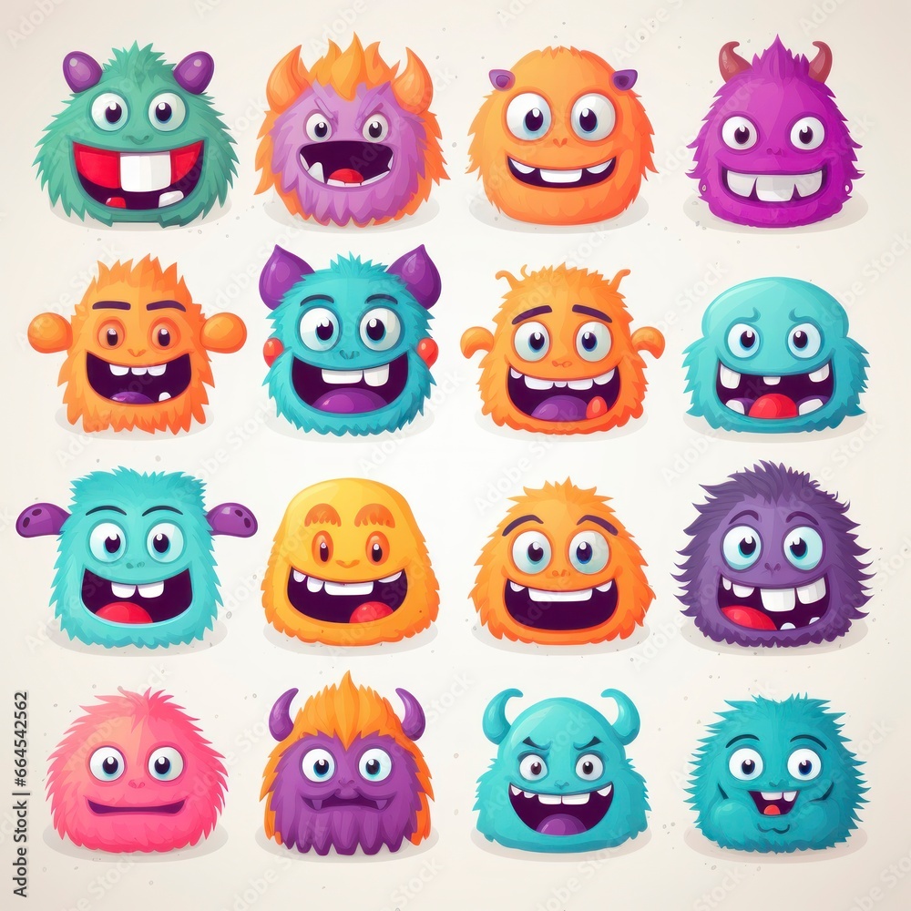 Cartoon style caricatures, happy, brave, scared, serious., many colors, blue Cartoon style caricatures, happy, brave, scared, serious., many colors, blue
