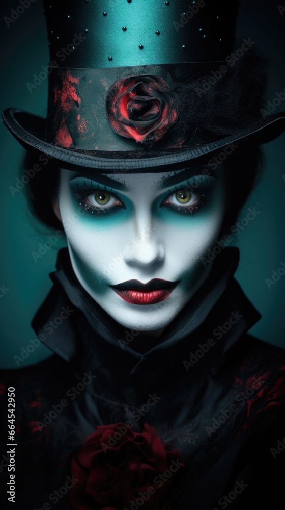 A close up of a person wearing a top hat A close up of a person wearing a top hat