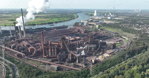 Blast Furnace Duisburg, aerial drone overhead view of heavy industry. photo