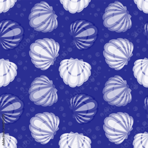 Colorful seashell and bubbles cartoon seamelss pattern. Vector illustration
