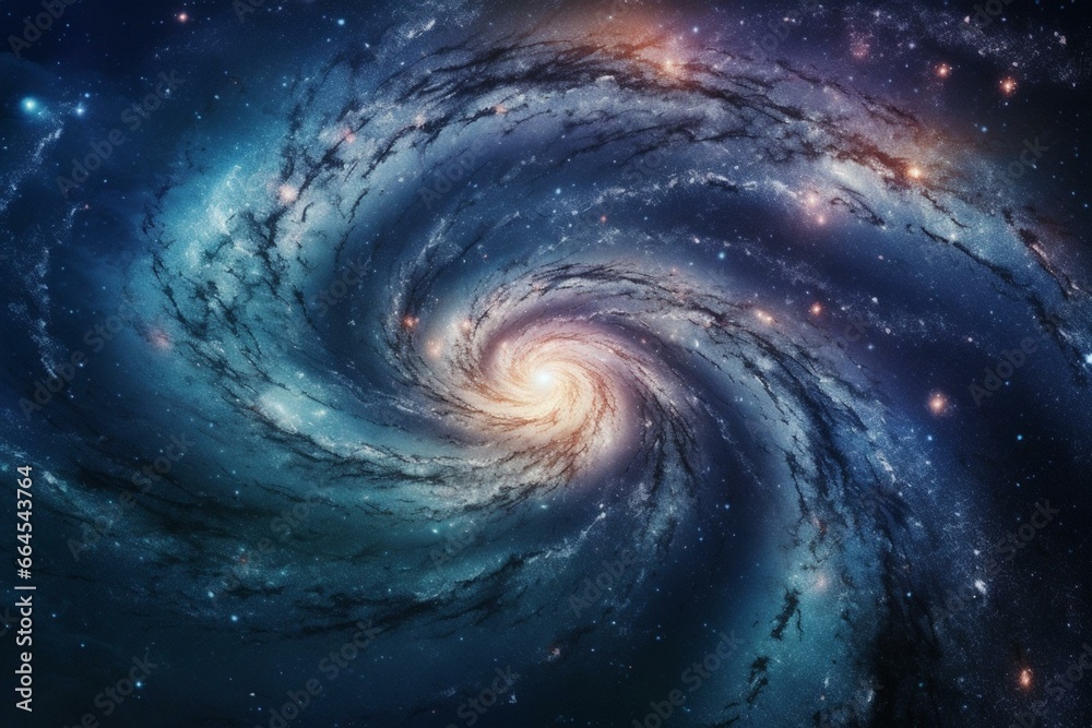 A mesmerizing spiral galaxy adorned with starry lights and the breathtaking Milky Way, providing a sci-fi space wallpaper. Generative AI