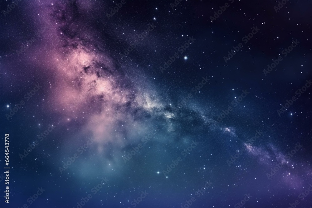 Night sky with stars, nebula, and galaxy on a blue-purple space background. Generative AI