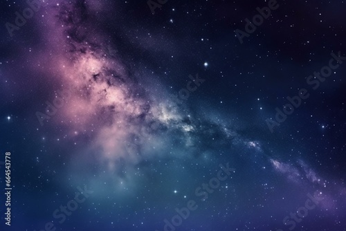 Night sky with stars, nebula, and galaxy on a blue-purple space background. Generative AI
