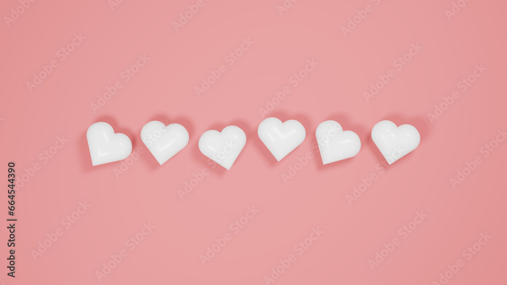 Clean and Chic Baby Pink Backdrop Adorned with Centered 3D White Hearts: Ideal for Stylish Designs and Minimalist Aesthetics