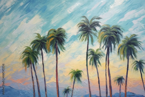 Whispering Palms: An Original Oil Painting on Canvas, Capturing the Grace of Palm Trees in the Wind © AbstractHeisenberg