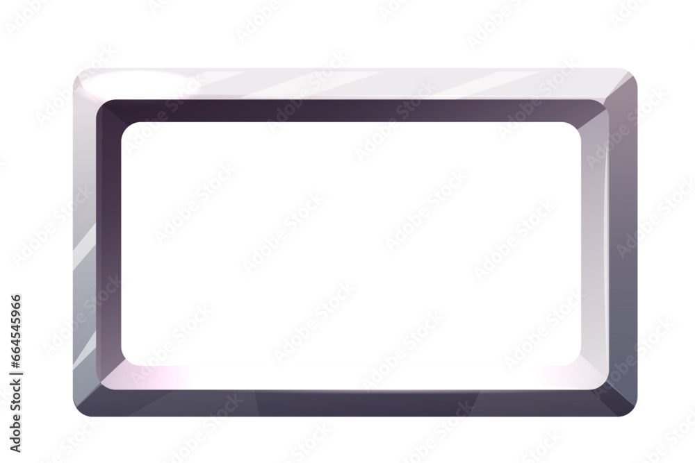 Metal steel frame, iron panel, silver game menu, border in cartoon style silver color isolated on white background. Board template. Metal steel frame, iron panel, silver game menu, border in cartoon style silver color isolated on white background. Board template.