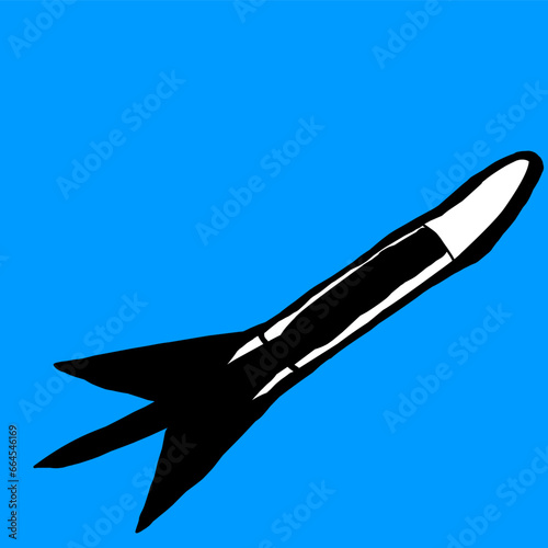 Illustration of a rocket isolated on blue background. Hand drawn.