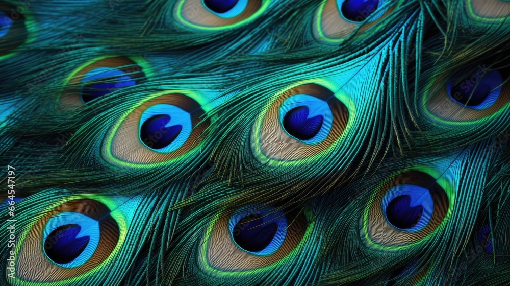 Obraz premium Beautiful multicolored peacock feathers, natural texture, background