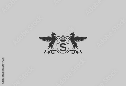 letter S and pegasus logo vector. horse logo.