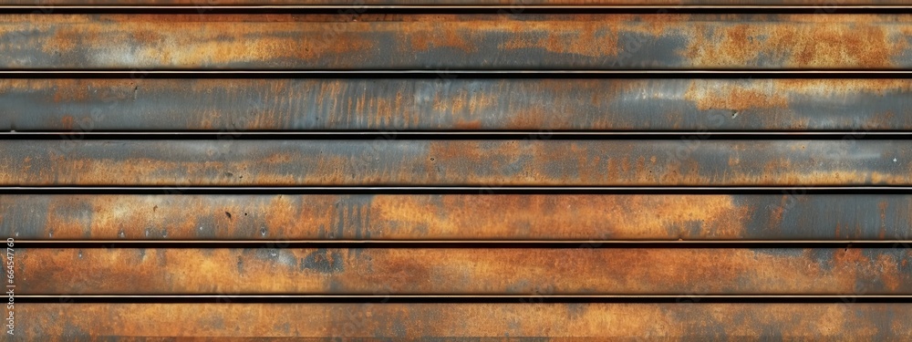 Seamless horizontal slats metal floor plate background texture. Tileable rusted scratched grungy worn steel bulkhead panel pattern, rough metallic iron