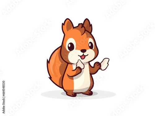 Doodle Squirrel holding Gotcha! sign, cartoon sticker, sketch, vector, Illustration, minimalistic