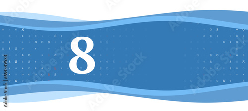 Blue wavy banner with a white number eight symbol on the left. On the background there are small white shapes, some are highlighted in red. There is an empty space for text on the right side