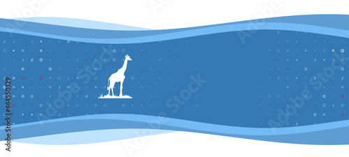 Blue wavy banner with a white giraffe symbol on the left. On the background there are small white shapes, some are highlighted in red. There is an empty space for text on the right side