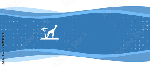 Blue wavy banner with a white giraffe symbol on the left. On the background there are small white shapes, some are highlighted in red. There is an empty space for text on the right side