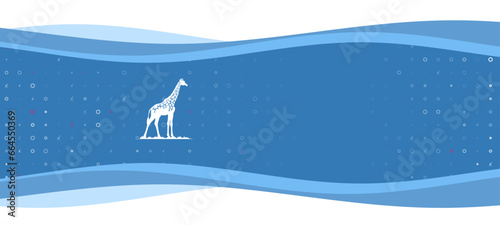 Blue wavy banner with a white wild giraffe symbol on the left. On the background there are small white shapes, some are highlighted in red. There is an empty space for text on the right side